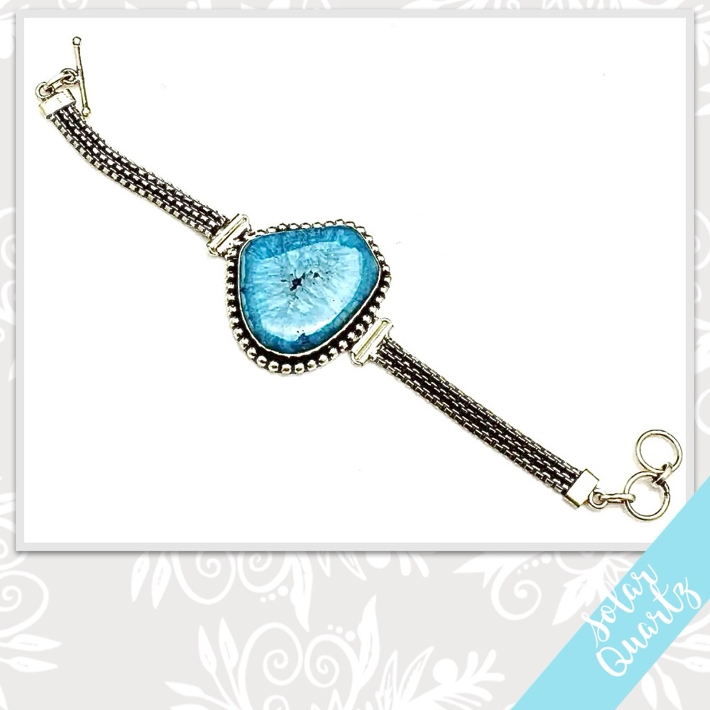 Solar Agate Eclectic Artisan Bracelet, Adjustable (Turquoise Blue)